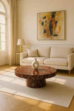 Online Pamono Round Marble Coffee Table in Red Levanto by Andrea Grasso