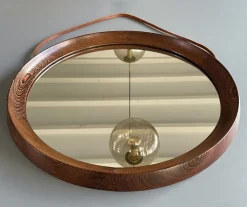 Pamono Round Mirror in Wengé Wood from O.W. Hack Zwolle, Holland, 1960s><noscript><img width=