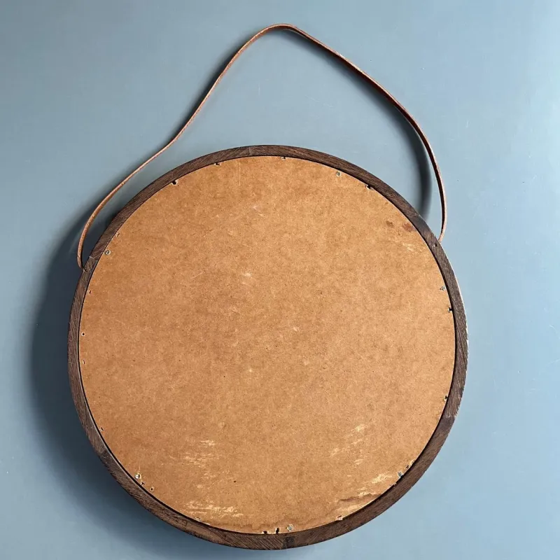 Pamono Round Mirror in Wengé Wood from O.W. Hack Zwolle, Holland, 1960s> Mirrors
