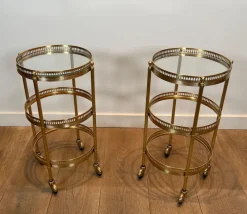 Pamono Round Rolling Tables with Removable Tops from Maison Jansen, Set of 2> Serving Bar Carts & Trolleys