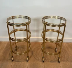 Pamono Round Rolling Tables with Removable Tops from Maison Jansen, Set of 2> Serving Bar Carts & Trolleys