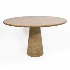 Pamono Round Travertine Dining Table attributed to Angelo Mangiarotti, 1970> Dining Tables & Sets