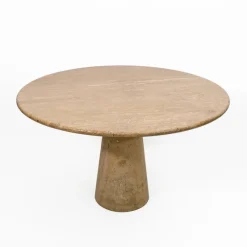 Pamono Round Travertine Dining Table attributed to Angelo Mangiarotti, 1970><noscript><img width=