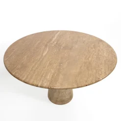 Pamono Round Travertine Dining Table attributed to Angelo Mangiarotti, 1970><noscript><img width=