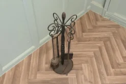 Pamono Round Wrought Iron Fireside Companion Tool Set, 1920, Set of 3><noscript><img width=