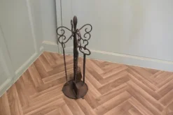 Pamono Round Wrought Iron Fireside Companion Tool Set, 1920, Set of 3><noscript><img width=