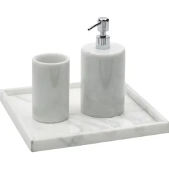 Pamono Rounded Set for Bathroom in White Carrara Marble, Set of 3> Decorative Objects