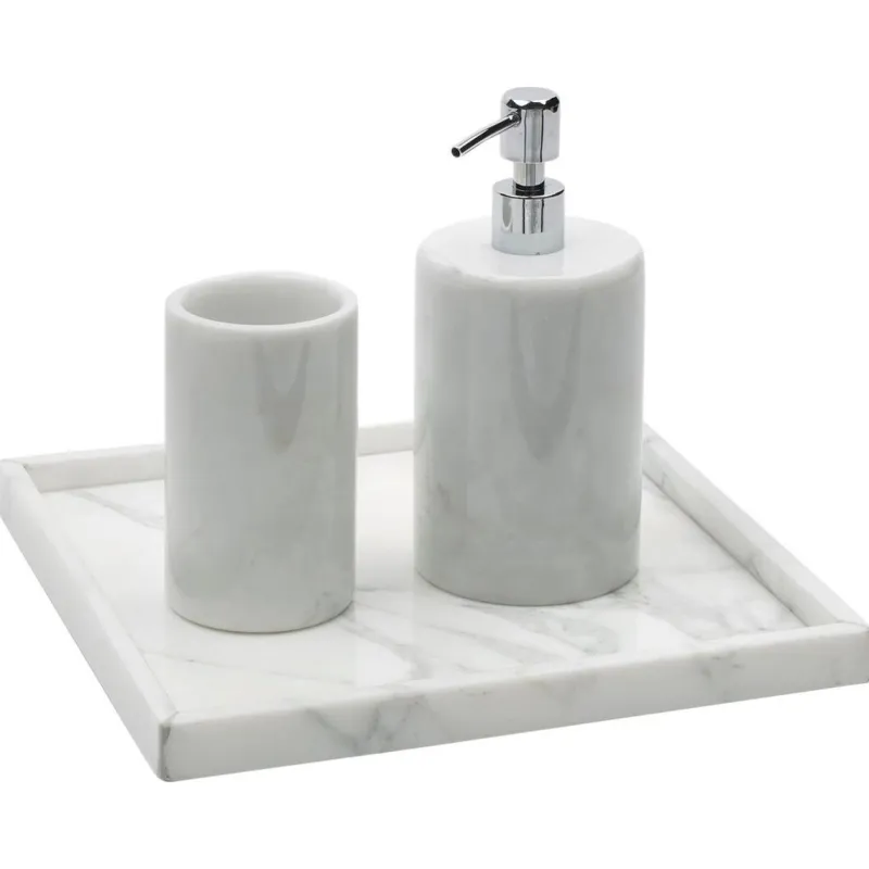 Pamono Rounded Set for Bathroom in White Carrara Marble, Set of 3> Decorative Objects