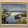 Clearance Pamono Rowland Hilder, River Bure, Norfolk, East Anglia, Oil Painting, 1950s, Framed