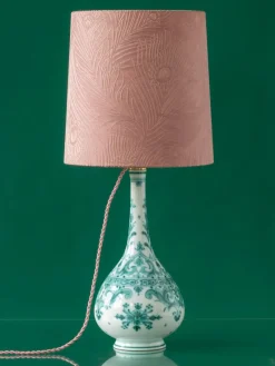 Pamono Royal Delft Green Delvert Table Lamp, New Liberty Pink Peacock Lampshade><noscript><img width=