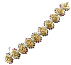 Pamono Ruby & White and Yellow Gold Link Bracelet with White Diamonds and Blue Sapphires><noscript><img width=