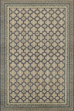 Pamono Rug in Beige with Blue Geometric Patterns from R&K Principal Jahanshah Nazmiyal> Carpets & Textiles|Carpets & Textiles