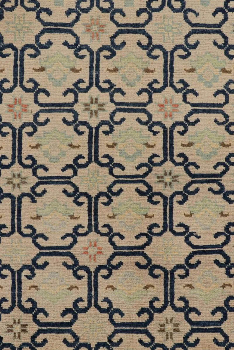 Pamono Rug in Beige with Blue Geometric Patterns from R&K Principal Jahanshah Nazmiyal> Carpets & Textiles|Carpets & Textiles