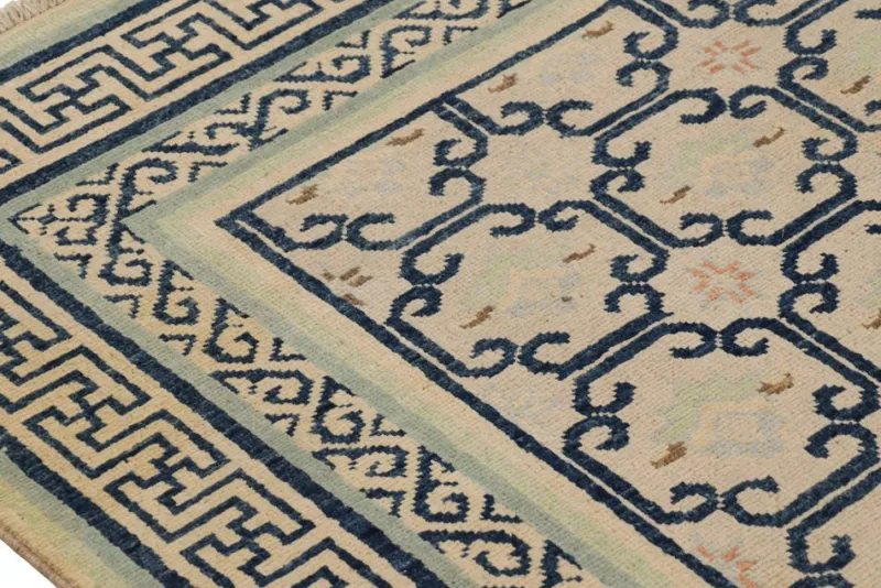 Pamono Rug in Beige with Blue Geometric Patterns from R&K Principal Jahanshah Nazmiyal> Carpets & Textiles|Carpets & Textiles