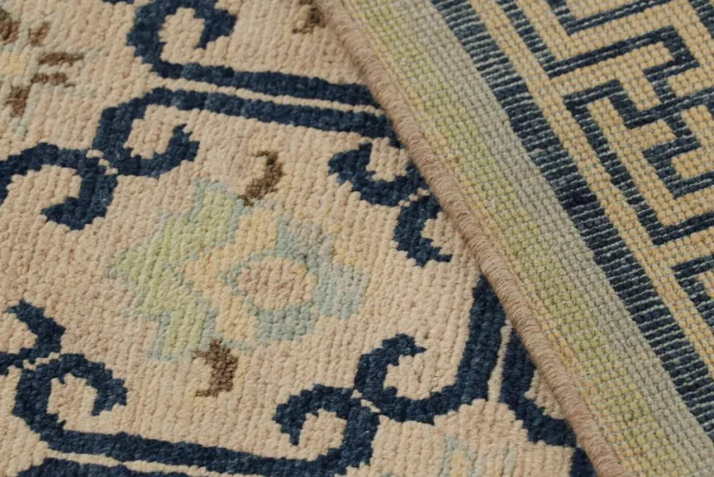 Pamono Rug in Beige with Blue Geometric Patterns from R&K Principal Jahanshah Nazmiyal> Carpets & Textiles|Carpets & Textiles