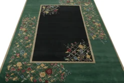 Sale Pamono Rug in Black and Green with Floral Pattern from R&K Principal Jahanshah Nazmiyal