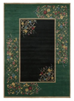 Sale Pamono Rug in Black and Green with Floral Pattern from R&K Principal Jahanshah Nazmiyal