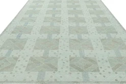 Hot Pamono Rug in Green and Blue with Geometric Patterns from R&K Principal Jahanshah Nazmiyal
