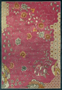Hot Pamono Rug in Pink with Blue Border from R&K Principal Jahanshah Nazmiyal