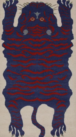 Pamono Rug with Blue and Red Pictorial from R&K Principal Jahanshah Nazmiyal