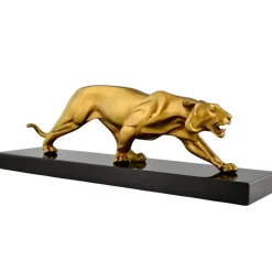 Best Pamono Rulas, Art Deco Sculpture of a Panther, 1930, Bronze on Marble Base