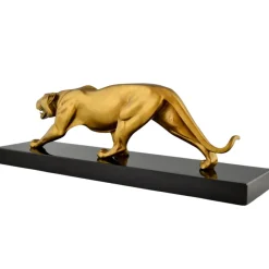 Best Pamono Rulas, Art Deco Sculpture of a Panther, 1930, Bronze on Marble Base
