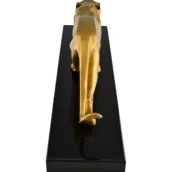 Best Pamono Rulas, Art Deco Sculpture of a Panther, 1930, Bronze on Marble Base