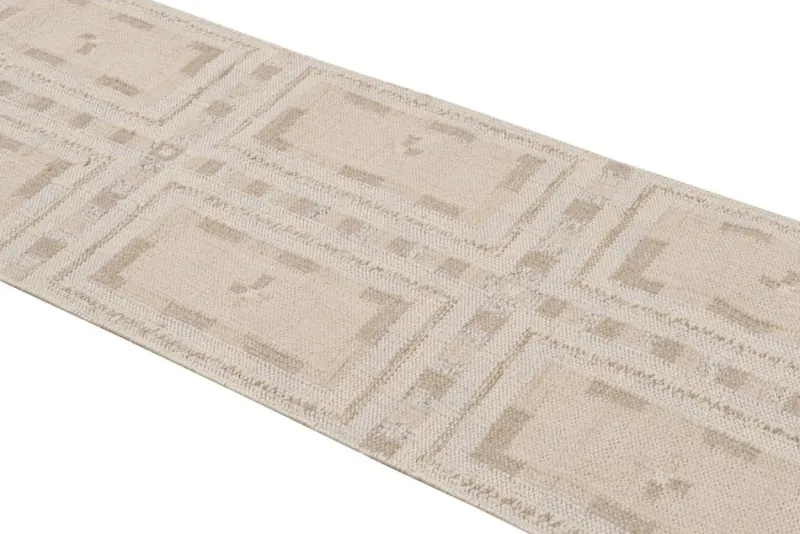 Pamono Runner Rug in White and Beige-Brown Patterns from R&K Principal Jahanshah Nazmiyal> Carpets & Textiles|Carpets & Textiles