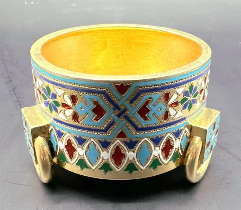 Pamono Russian Salt Cellar in Gilded and Enamelled Silver by Ivan Shlebnikov, 1881> Salt & Pepper Shakers