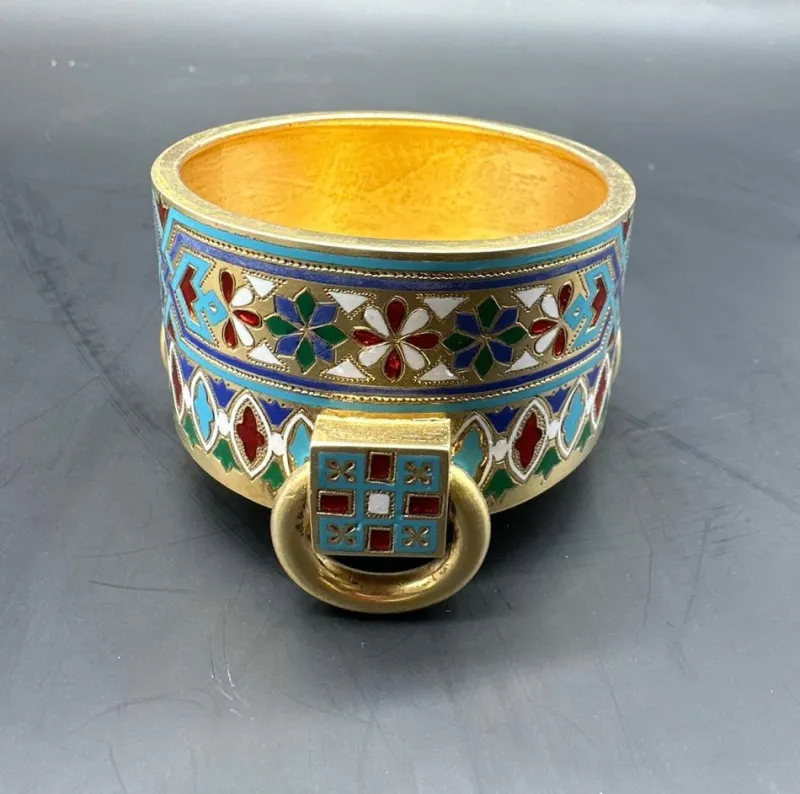 Pamono Russian Salt Cellar in Gilded and Enamelled Silver by Ivan Shlebnikov, 1881> Salt & Pepper Shakers