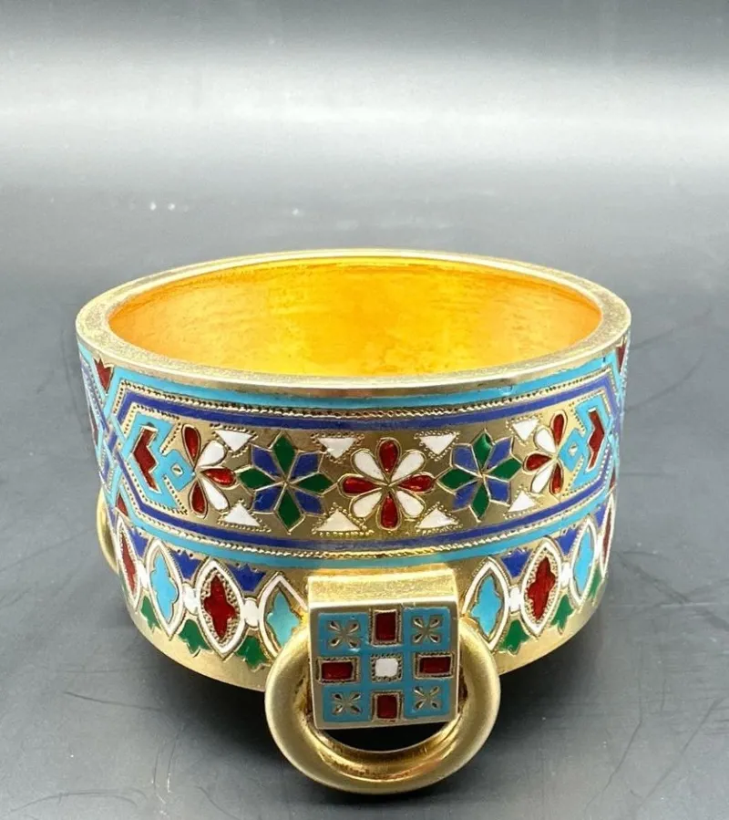 Pamono Russian Salt Cellar in Gilded and Enamelled Silver by Ivan Shlebnikov, 1881> Salt & Pepper Shakers