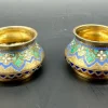 Best Pamono Russian Salt Cellars in Cloisonné Champlevé and Gilded Silver by Pavel Ovchinnikov, Set of 2