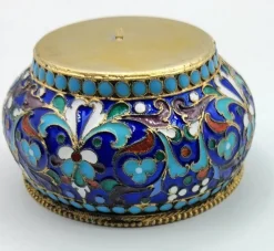 Pamono Russian Silver and Enamel Salt Cellar, 1890s><noscript><img width=