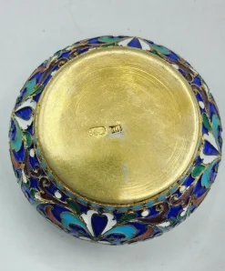 Pamono Russian Silver and Enamel Salt Cellar, 1890s><noscript><img width=