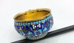 Pamono Russian Silver and Enamel Salt Cellar, 1890s><noscript><img width=