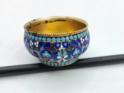 Pamono Russian Silver and Enamel Salt Cellar, 1890s><noscript><img width=
