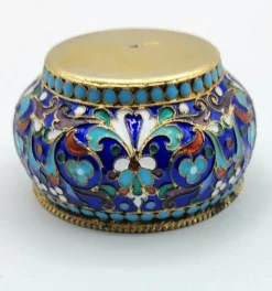 Pamono Russian Silver and Enamel Salt Cellar, 1890s><noscript><img width=