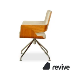 Pamono S 847 Swivel Chair in Cream Leather and Brown Wood from Thonet><noscript><img width=