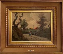 Pamono S. Favelli, Rural Landscape, 20th Century, Oil Painting on Panel, Framed> Painting
