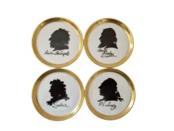 Clearance Pamono 1970s Furstenberg Porcelain Drink Coasters With German Philosopher Silhouette Portraits, Set of 4
