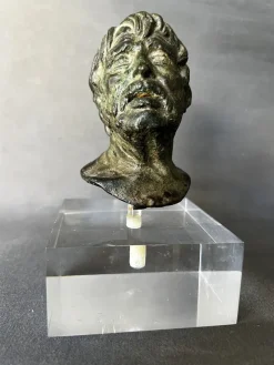 Pamono Sabatino De Angelis School Artist, Grand Tour Bust of Seneca, 1800s, Bronze> Old Masters