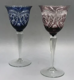 Pamono Saint Louis Lead Crystal Overlay Roman Wine Glasses in Cobalt Burgundy, 1890s, Set of 2> Glassware