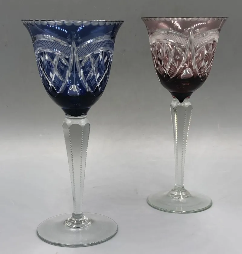 Pamono Saint Louis Lead Crystal Overlay Roman Wine Glasses in Cobalt Burgundy, 1890s, Set of 2> Glassware