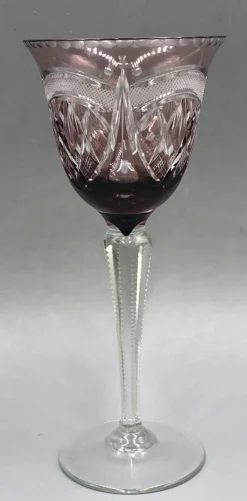 Pamono Saint Louis Lead Crystal Overlay Roman Wine Glasses in Cobalt Burgundy, 1890s, Set of 2><noscript><img width=