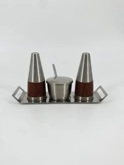 Pamono Salt & Pepper Shaker and Mustard Pot from Stelton, Denmark, 1950s, Set of 4> Salt & Pepper Shakers