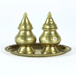 Pamono Salt & Pepper Shaker in Brass, 1970s, Set of 3> Salt & Pepper Shakers