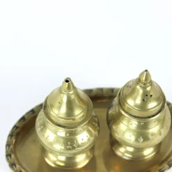 Pamono Salt & Pepper Shaker in Brass, 1970s, Set of 3><noscript><img width=
