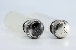Pamono Salt and Pepper Shakers in Cut Glass with Silver-Plated Lids, Set of 2><noscript><img width=