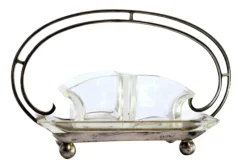 Pamono Salt and Pepper Shakers in Cut Glass with Silver Structure, Double Handle and Round Feet, Set of 3