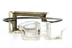 Pamono Salt and Pepper Shakers in Cut Glass with Silver Structure, Double Handle and Round Feet, Set of 3